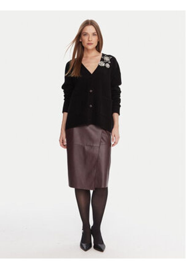 KAOS Kardigan RI1KT023 Czarny Regular Fit. Kolor: czarny. Materiał: wełna