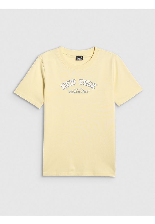 4f - 4F T-shirt regular z nadrukiem damski - żółty XXL. Okazja: na co dzień. Kolor: żółty. Wzór: nadruk. Styl: casual
