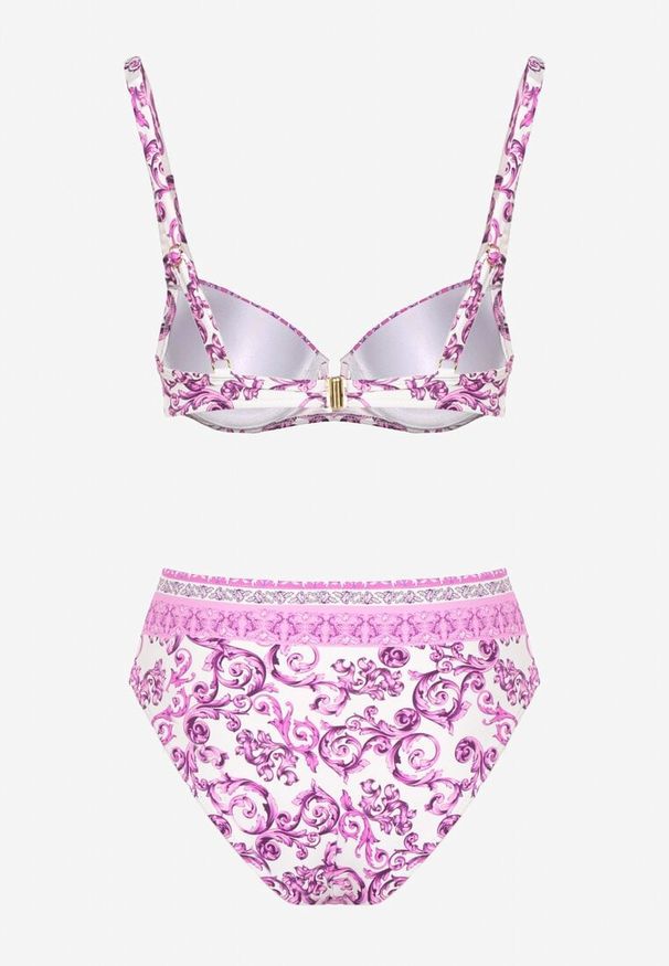 Born2be - Fuksjowe Bikini w Ornamentalny Wzór Biustonosz i Majtki Figi Mirazia. Kolor: różowy. Wzór: ażurowy
