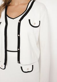 Born2be - Biały Dzianinowy Komplet z Wiskozą Dopasowana Spódnica Kardigan na Guziki i Top Emarilith. Kolor: biały. Materiał: dzianina, wiskoza. Wzór: aplikacja, bez wzorów #5