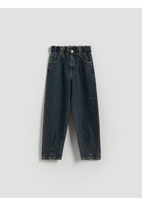Reserved - Jeansy paperbag - granatowy. Kolor: niebieski