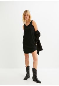 bonprix - Sukienka T-shirtowa z bawełny z koronką. Kolor: czarny. Materiał: bawełna, koronka. Wzór: koronka #1