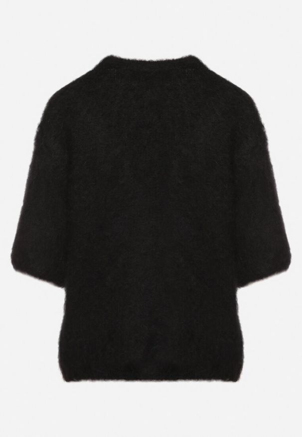 Born2be - Czarny Moherowy Sweter o Kroju Nietoperza z Rękawami 3/4 Eleanira. Okazja: na co dzień. Kolor: czarny. Materiał: moher. Wzór: ze splotem, aplikacja. Sezon: zima, jesień. Styl: elegancki, klasyczny, casual