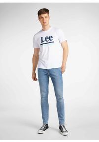 Lee - LEE STRIPE TEE MĘSKI T-SHIRT KOSZULKA LOGO NADRUK BRIGHT WHITE L64VFQLJ. Wzór: nadruk