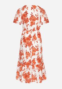 Born2be - Pomarańczowa Sukienka z Bawełny Ażurowa w Kwiaty z Rozkloszowanym Dołem Florbia. Okazja: na co dzień. Kolor: pomarańczowy. Materiał: bawełna. Długość rękawa: krótki rękaw. Wzór: ażurowy, kwiaty. Sezon: wiosna. Typ sukienki: rozkloszowane. Styl: casual, klasyczny #6