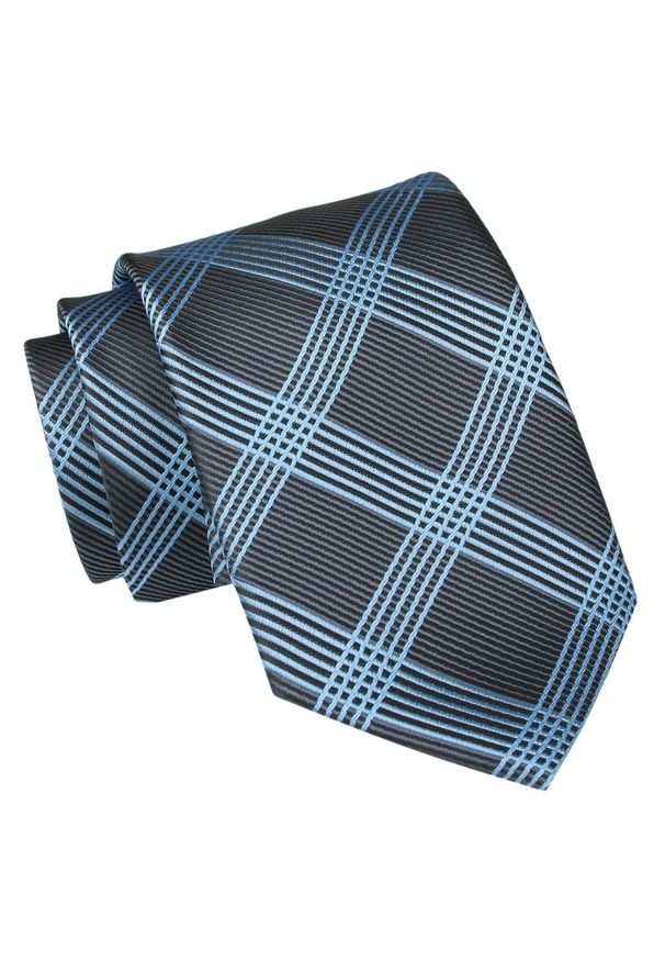 Męski Krawat Angelo di Monti - Duża Kratka. Kolor: niebieski. Materiał: tkanina. Wzór: kratka. Styl: elegancki, wizytowy