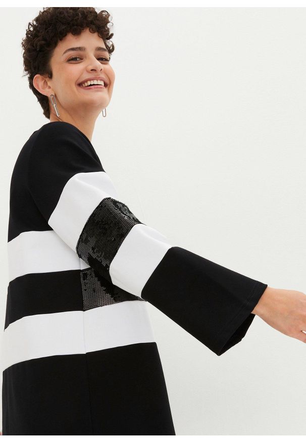 bonprix - Sukienka z tkaniny punto z cekinami. Kolor: czarny. Materiał: tkanina