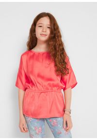 Bluzka dziewczęca z rękawami typu nietoperz bonprix koralowy. Kolor: czerwony. Styl: elegancki