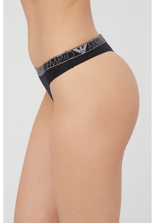 Emporio Armani Underwear stringi kolor czarny. Kolor: czarny. Materiał: materiał