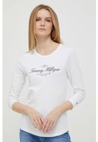 TOMMY HILFIGER - Tommy Hilfiger longsleeve bawełniany kolor biały. Kolor: biały. Materiał: bawełna. Długość rękawa: długi rękaw #1