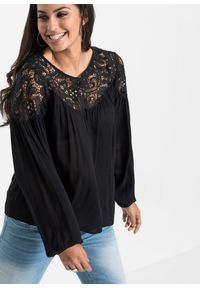 bonprix - Tunika z lejącej wiskozy. Kolor: czarny. Materiał: wiskoza, koronka. Wzór: koronka #3