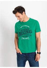 bonprix - T-shirt (2 szt.) w wygodnym fasonie. Kolor: zielony. Długość: długie. Wzór: nadruk