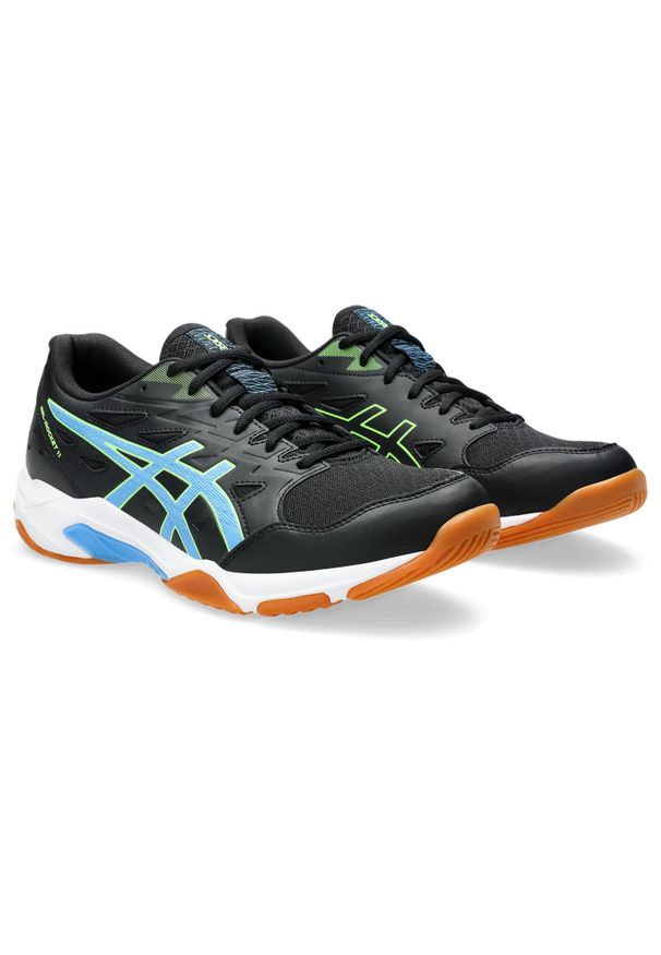 Buty do siatkówki męskie Asics Gel-Rocket 11. Zapięcie: sznurówki. Kolor: wielokolorowy, czarny, niebieski, zielony. Materiał: materiał, syntetyk. Szerokość cholewki: normalna. Sport: siatkówka