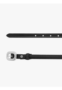 Ryłko - Czarny pasek damski ze skóry licowej ze srebrną klamrą. Kolor: czarny. Materiał: skóra. Wzór: aplikacja #1