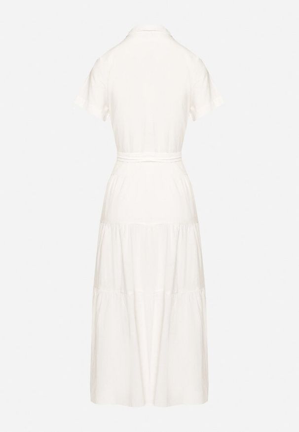 Born2be - Biała Sukienka z Bawełny o Koszulowym Kroju z Wiązaniem w Talii Wosofia. Okazja: do pracy. Kolor: biały. Materiał: bawełna. Typ sukienki: koszulowe. Styl: elegancki