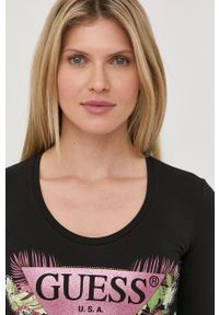 Guess longsleeve damski kolor czarny. Kolor: czarny. Materiał: dzianina. Długość rękawa: długi rękaw. Wzór: nadruk #5