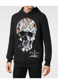 Philipp Plein - PHILIPP PLEIN - Czarna bluza z kapturem Tattoo Skull. Okazja: na co dzień. Typ kołnierza: kaptur. Kolor: czarny. Materiał: dzianina. Wzór: aplikacja, kolorowy. Styl: casual, elegancki