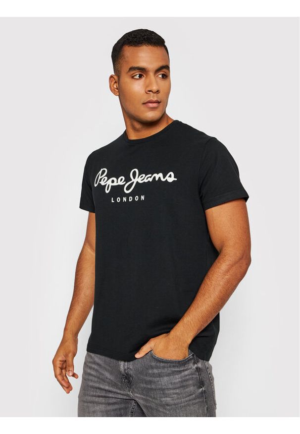 Pepe Jeans T-Shirt Original PM508210 Czarny Slim Fit. Kolor: czarny. Materiał: bawełna