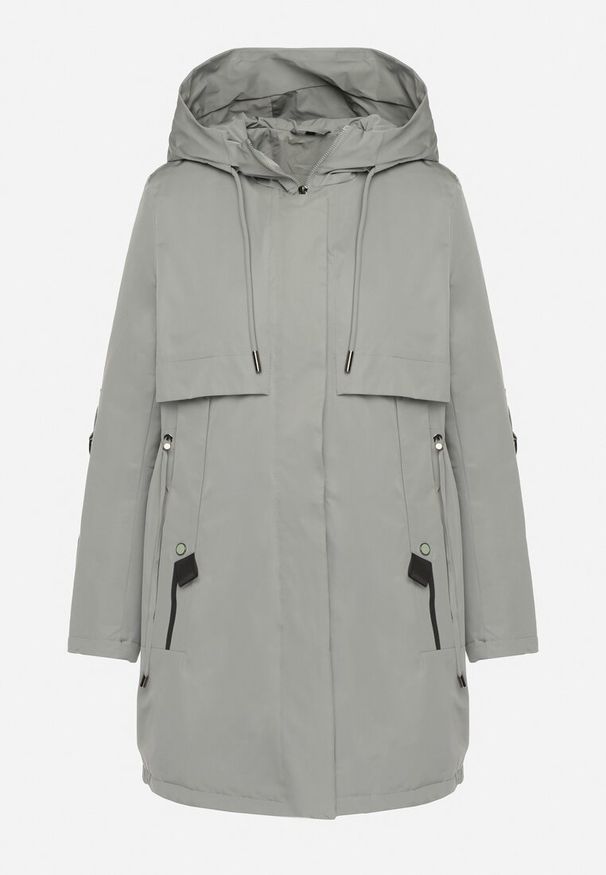 Born2be - Zielona Klasyczna Kurtka Parka z Kapturem i Ściągaczem w Talii Tulasira. Okazja: na co dzień. Typ kołnierza: kaptur. Kolor: zielony. Materiał: jeans. Styl: klasyczny