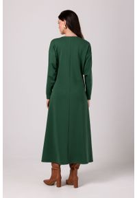 MOE - Długa Sukienka z Podwójnym Dekoltem V - Zielona. Kolor: zielony. Materiał: elastan, bawełna. Długość: maxi