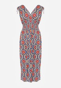 Born2be - Niebiesko-Czerwona Rozkloszowana Sukienka Maxi z Gumką w Pasie Branna. Kolor: niebieski. Długość: maxi #4