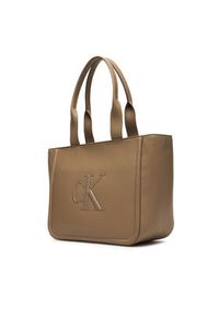 Calvin Klein Torebka Bold Ck Medium Tote LV04F3218G Beżowy. Kolor: beżowy. Materiał: skórzane #5