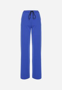Born2be - Granatowe Spodnie z Marszczoną Gumką w Talii i Prostymi Nogawkami Bwinara. Kolor: niebieski