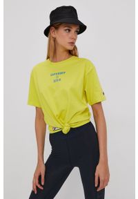 Superdry T-shirt damski kolor żółty. Kolor: żółty. Wzór: nadruk #5