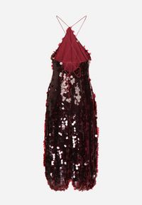 Born2be - Bordowa Asymetryczna Sukienka Bogato Zdobiona Cekinami z Wiązaniem na Plecach Lericie. Kolor: czerwony. Wzór: aplikacja. Typ sukienki: asymetryczne #3
