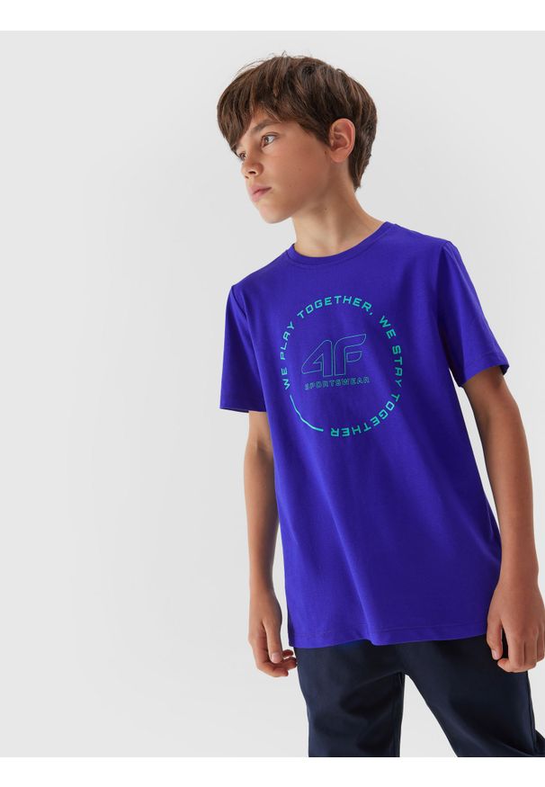 4f - T-shirt z bawełny organicznej chłopięcy. Kolor: niebieski. Materiał: bawełna. Wzór: nadruk