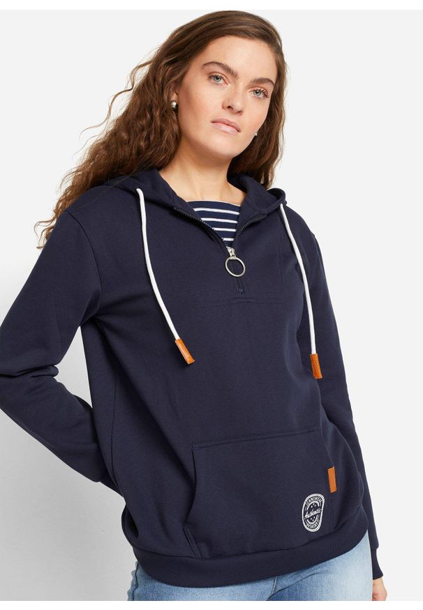 bonprix - Bluza z kapturem z mieszanki bawełny. Typ kołnierza: kaptur. Kolor: niebieski. Materiał: bawełna