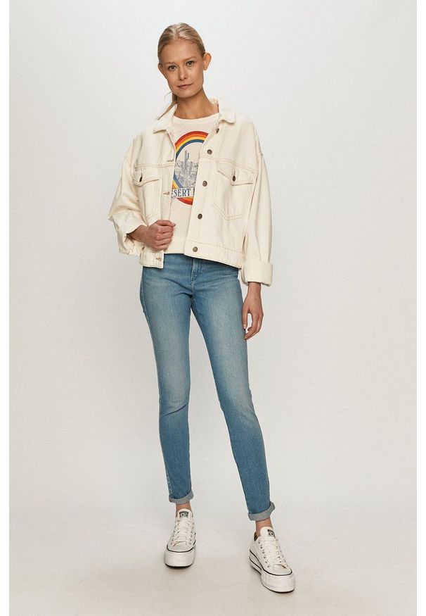 Wrangler - Jeansy High Rise Skinny. Stan: podwyższony. Kolor: niebieski