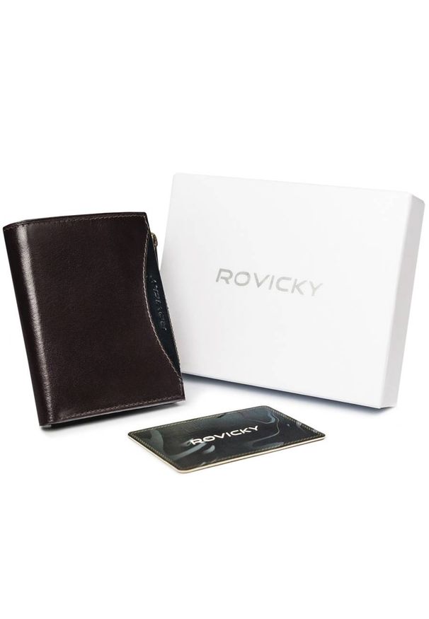 ROVICKY - Portfel męski brązowy z czarną wstawką Rovicky 1006-03-BOR-1126 BRO. Kolor: wielokolorowy, brązowy, czarny. Materiał: skóra