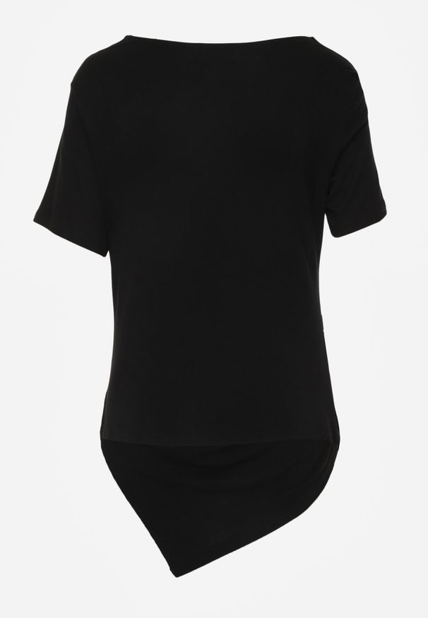 Born2be - Czarna Wiskozowa Bluzka Marszczona o Asymetrycznym Kroju z Krótkim Rękawem Menirephis. Okazja: na co dzień. Kolor: czarny. Materiał: wiskoza. Długość rękawa: krótki rękaw. Długość: krótkie. Styl: casual, elegancki