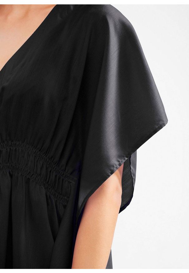 bonprix - Prześwitująca tunika plażowa z dekoltem w serek. Okazja: na plażę. Typ kołnierza: dekolt w serek. Kolor: czarny. Materiał: tkanina. Styl: elegancki