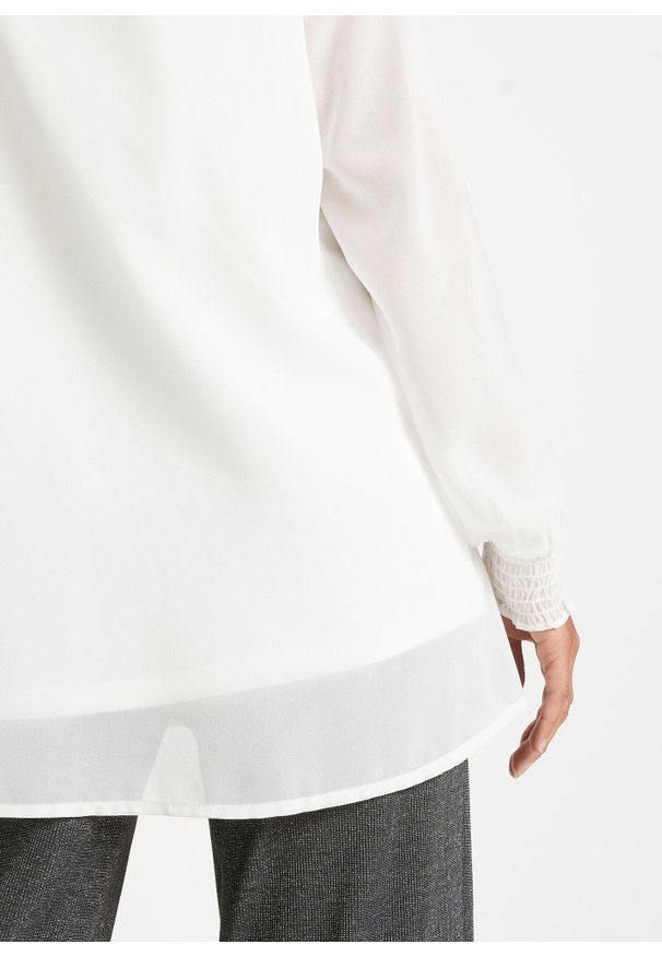 bonprix - Długa bluzka w stylu tuniki. Kolor: biały. Długość rękawa: długi rękaw. Długość: długie. Styl: elegancki