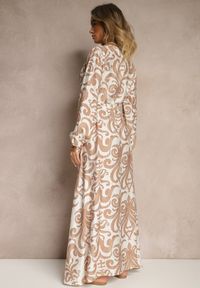 Renee - Jasnobeżowa Sukienka z Wiskozą o Rozkloszowanym Kroju w Abstrakcyjny Print Ridirinda. Kolor: beżowy. Materiał: wiskoza. Wzór: nadruk #3