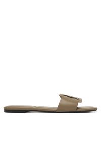 Calvin Klein Klapki Square Flat Sandal Emblem HW0HW03128 Beżowy. Kolor: beżowy. Materiał: skóra #1