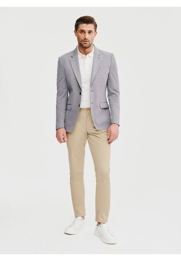 Pako Lorente - Szara marynarka melanż. Okazja: na co dzień. Kolor: szary. Materiał: poliester, dzianina, bawełna. Wzór: melanż. Sezon: wiosna. Styl: casual