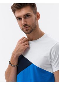 Ombre Clothing - Trójkolorowy t-shirt męski - niebieski V4 S1640 - XXL. Kolor: niebieski. Materiał: bawełna #3