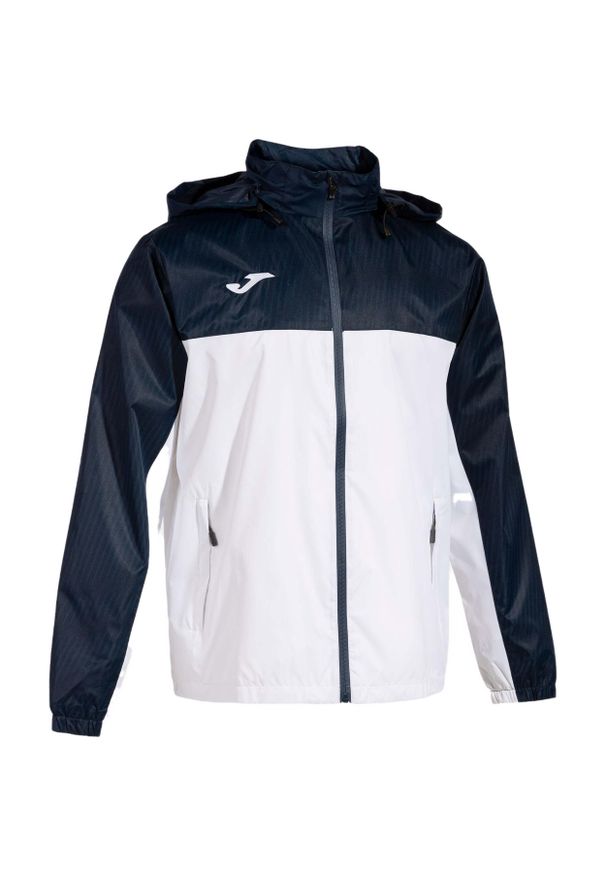 Kurtka przeciwdeszczowa z kapturem na zamek Joma Montreal. Typ kołnierza: kaptur. Kolor: wielokolorowy, niebieski, biały. Sport: piłka nożna