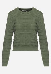 Born2be - Zielony Klasyczny Sweter z Napami Tavai. Kolor: zielony. Długość rękawa: długi rękaw. Długość: długie. Styl: klasyczny