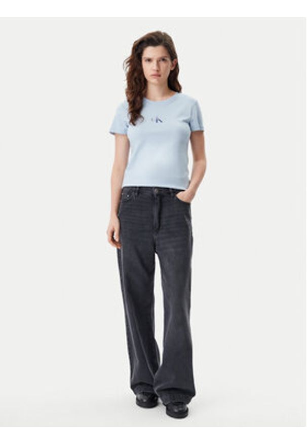 Calvin Klein Jeans T-Shirt Gradient Monologo J20J225252 Błękitny Slim Fit. Kolor: niebieski. Materiał: bawełna. Wzór: gradientowy
