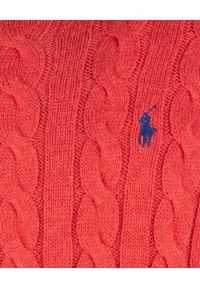 Ralph Lauren - RALPH LAUREN - Koralowy sweter z logo Regular Fit. Typ kołnierza: polo. Kolor: czerwony. Materiał: dzianina, bawełna. Wzór: prążki, ze splotem. Styl: klasyczny