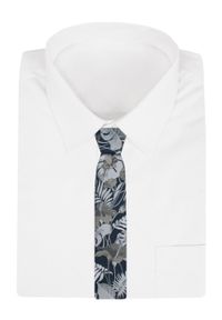 Krawat Męski - Granat i Popiel, Duże Kwiaty - Alties. Kolor: niebieski. Materiał: tkanina. Wzór: kwiaty. Styl: wizytowy, elegancki #4