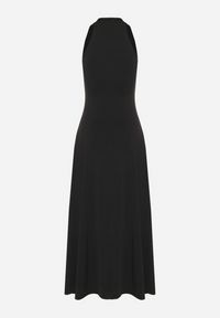 Born2be - Czarna Rozkloszowana Sukienka Bez Rękawów z Wiskozą Zdobiona Marszczeniem Folenissa. Okazja: na imprezę. Typ kołnierza: kokarda, dekolt w kształcie V. Kolor: czarny. Materiał: wiskoza. Długość rękawa: bez rękawów. Wzór: aplikacja. Typ sukienki: rozkloszowane #6