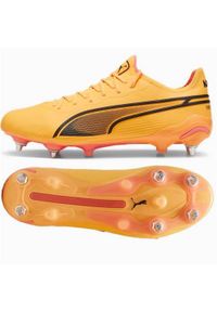 Buty piłkarskie męskie Puma 10756204. Zapięcie: sznurówki. Kolor: pomarańczowy, wielokolorowy, żółty. Materiał: materiał. Szerokość cholewki: normalna. Sport: piłka nożna