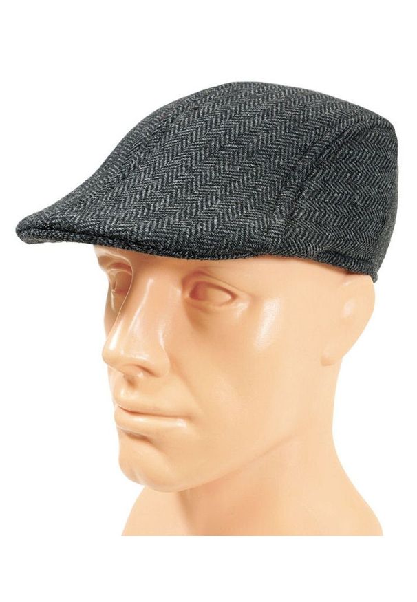 Szary Męski Kaszkiet, Jesienno-Zimowy, Ocieplany -Pako Jeans- Gąbczasty, w Jodełkę. Kolor: szary. Materiał: materiał, poliester. Wzór: jodełka. Sezon: jesień, zima