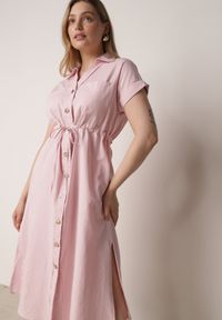 Born2be - Różowa Sukienka Koszulowa z Bawełną Wiskozą i Ozdobnymi Guzikami Parranes. Okazja: na co dzień. Kolor: różowy. Materiał: wiskoza, bawełna. Typ sukienki: koszulowe. Styl: casual, klasyczny, elegancki #6
