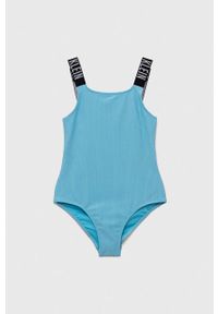 Calvin Klein Jeans jednoczęściowy strój kąpielowy dziecięcy kolor niebieski. Kolor: niebieski. Materiał: dzianina, poliamid. Rodzaj stanika: odpinane ramiączka #1
